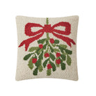 Mistletoe Hooked Wool Christmas Throw Pillow, 10x10 inch, front view