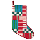 Modern Patchwork Embroidered Needlepoint Christmas Stocking, 11x18 inch, front view