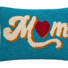 Mom Heart Hooked Wool Throw Pillow, close-up detail