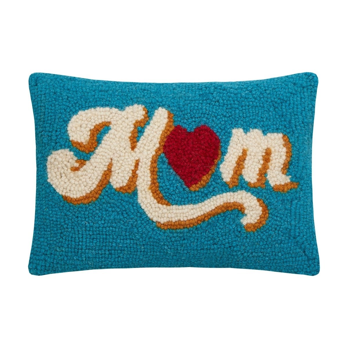 Mom Heart Hooked Wool Throw Pillow, 8x12 inch, front view