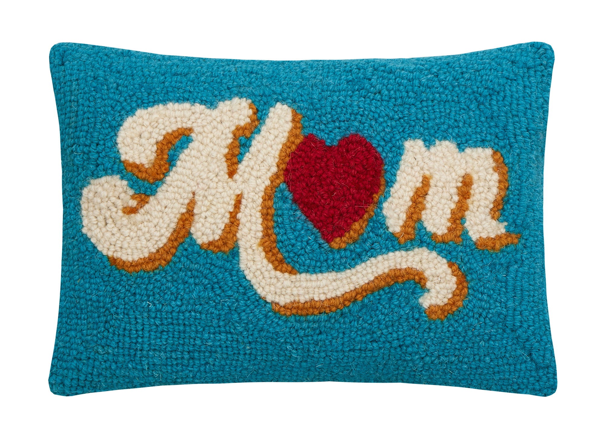 Mom Heart Hooked Wool Throw Pillow, 8x12 inch, front view