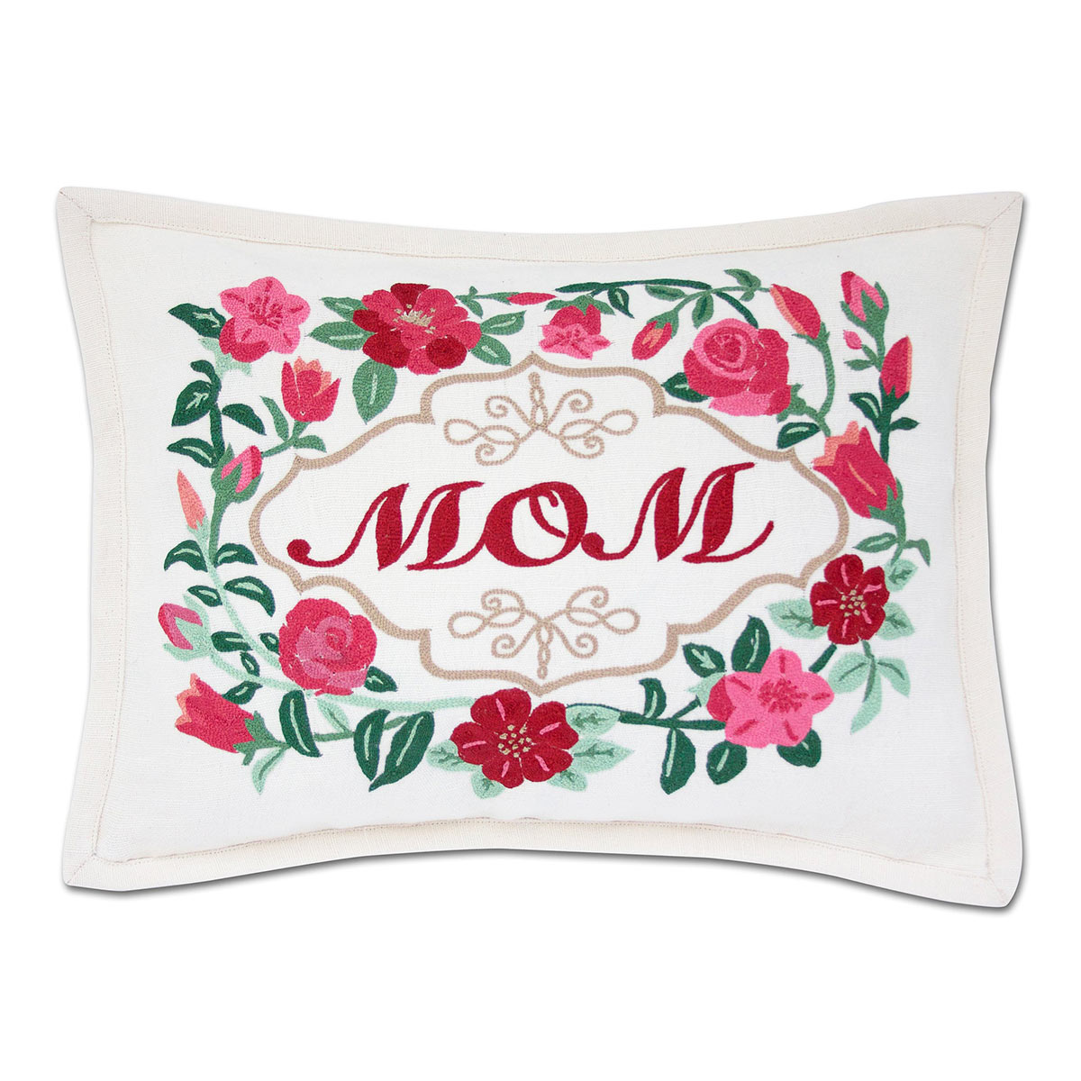 Mom Pink Love Gift hand-embroidered throw pillow with artisan decorative design