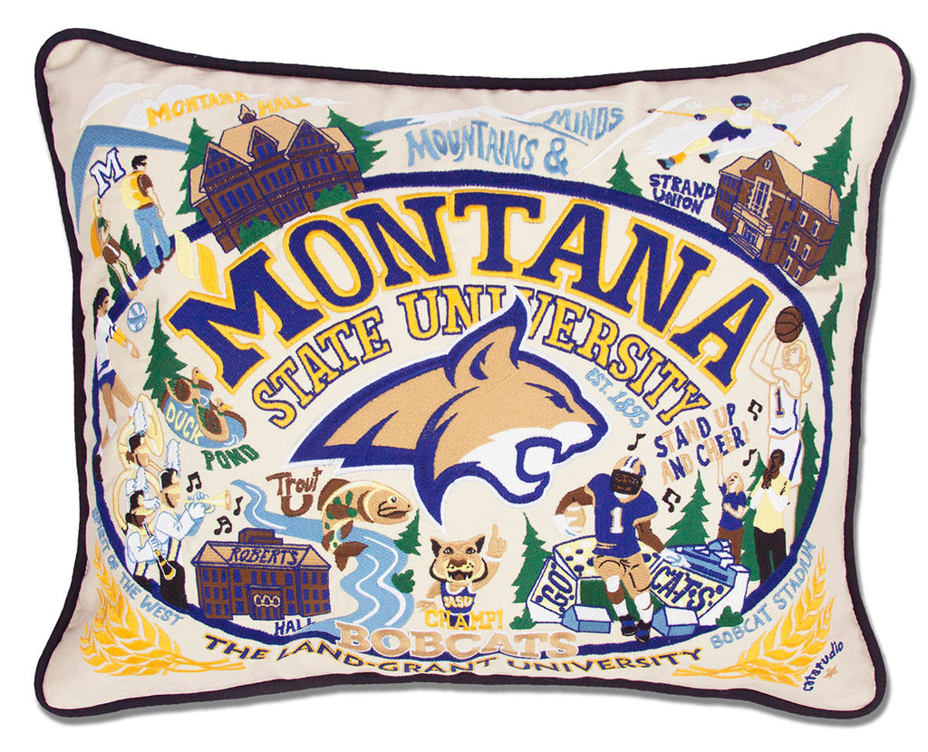 Montana State University Bobcats embroidered throw pillow with school logo.