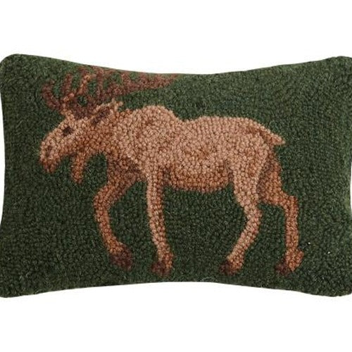 Moose Hooked Wool Throw Pillow, close-up detail