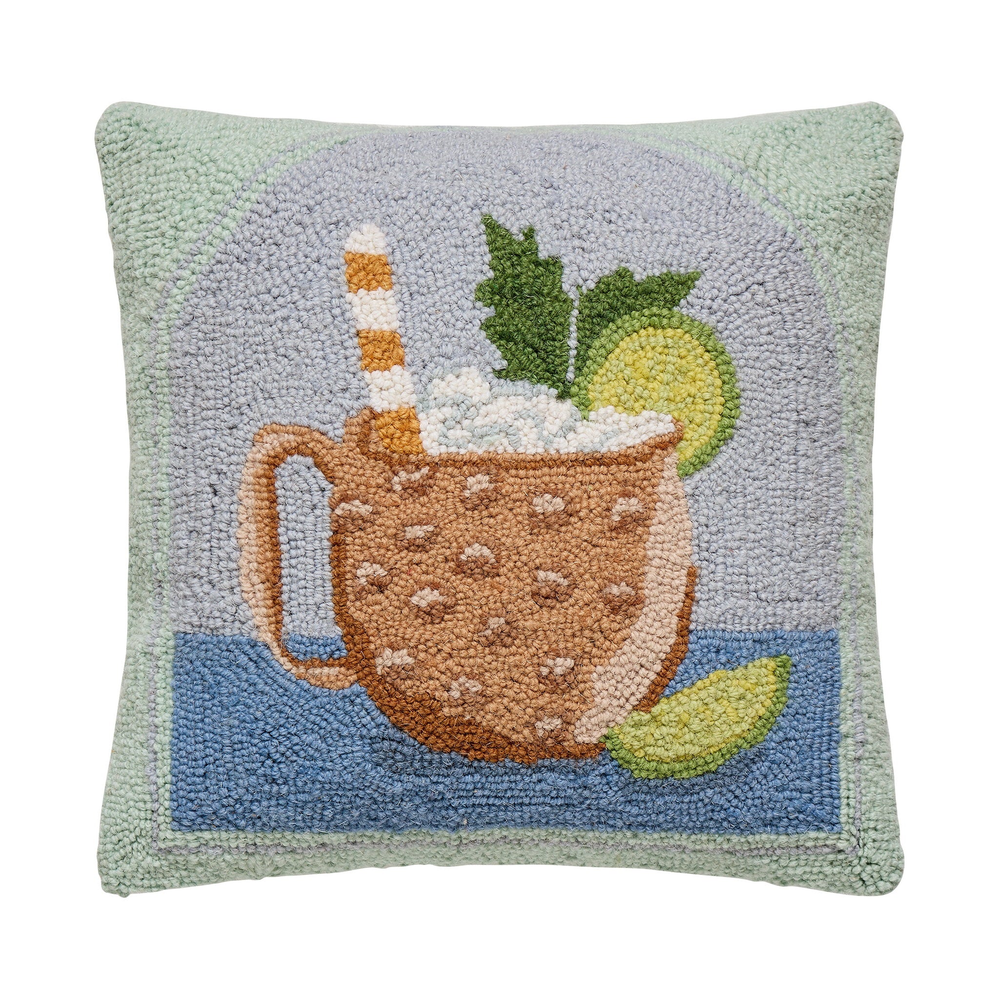 Moscow Mule Hooked Wool Throw Pillow, 16x16 inch, front view