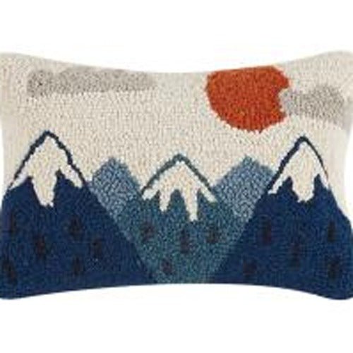 Mountains Hooked Wool Throw Pillow, close-up detail
