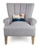 Mountains Hooked Wool Throw Pillow on an armchair, showing the throw pillow at room scale, 8x12 inch