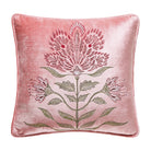 Mughal Floral Square Velvet Embroidered Throw Pillow, 16x16 inch, front view