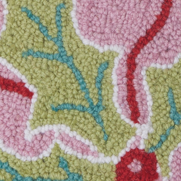 Multi Color Holly Hooked Wool Christmas Throw Pillow, close-up detail