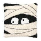 Mummy Face Hooked Wool Halloween Throw Pillow, 10x10 inch, front view