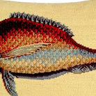 Hand-stitched wool detail of Mutton Fish Coastal needlepoint pillow showing intricate weave pattern and texture