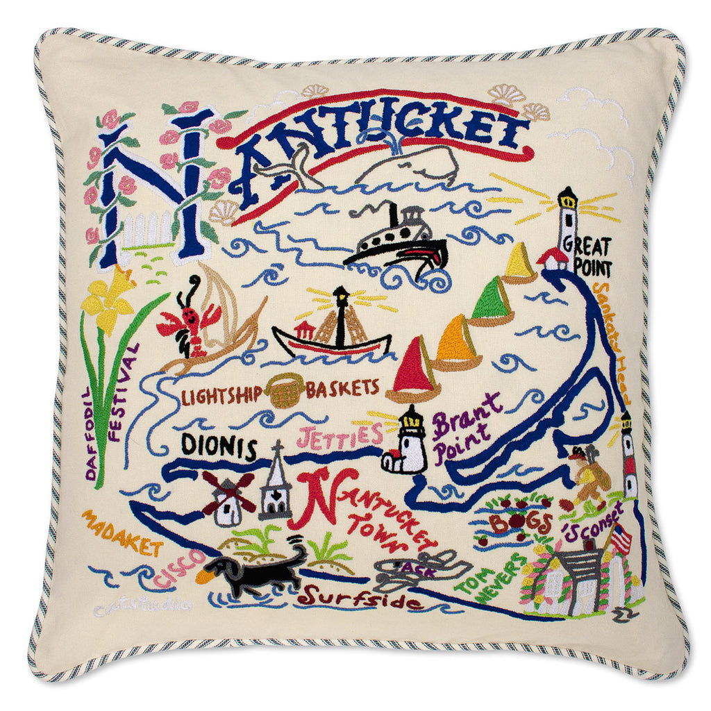 Nantucket Classic embroidered throw pillow with coastal design.