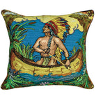 Native American Canue needlepoint throw pillow with artisan decorative design