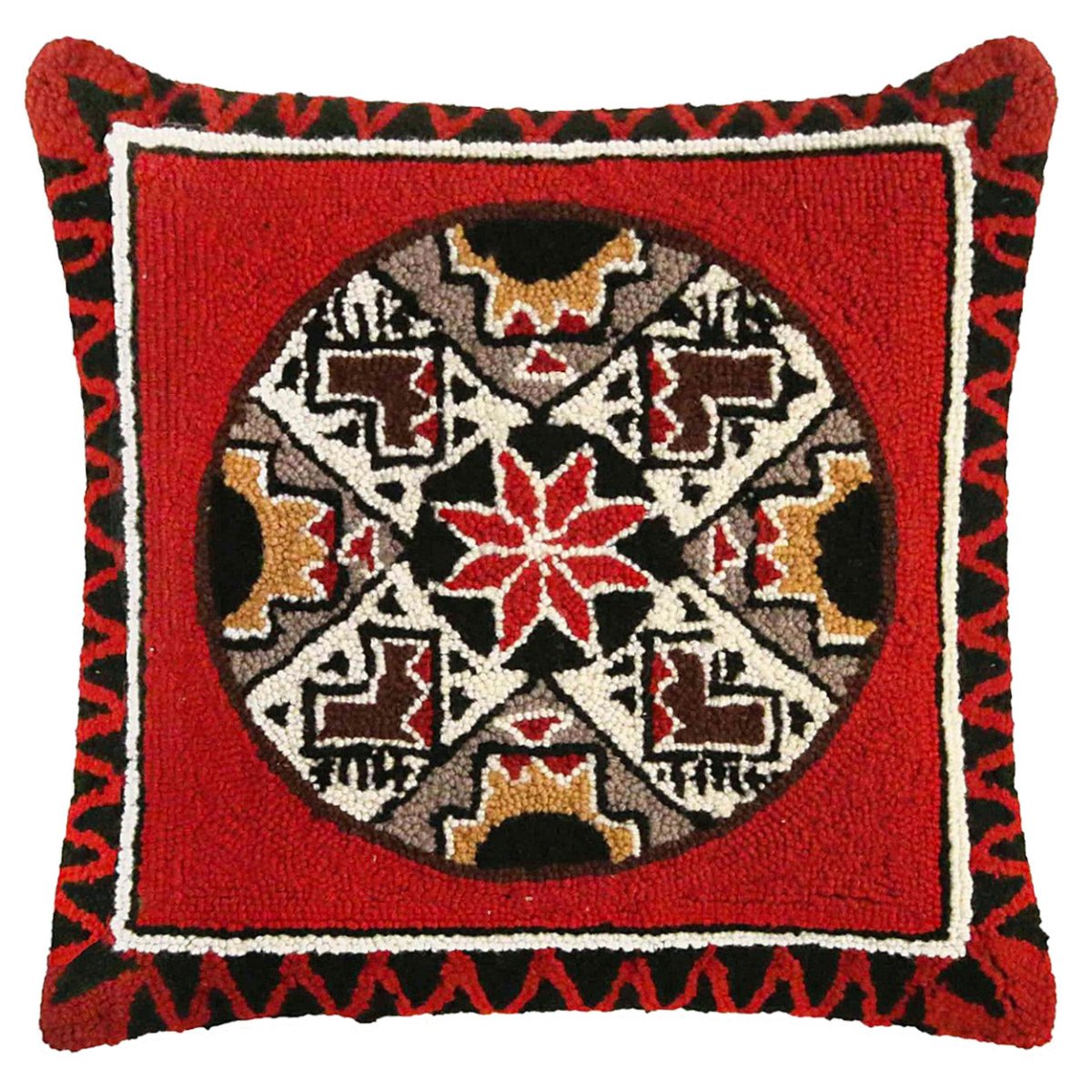 Native American Quill Basket hooked wool throw pillow with artisan decorative design