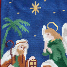 Closeup of Nativity Embroidered Needlepoint Christmas Stocking showing stitch texture and craftsmanship detail