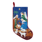 Nativity Embroidered Needlepoint Christmas Stocking, 11x18 inch, front view