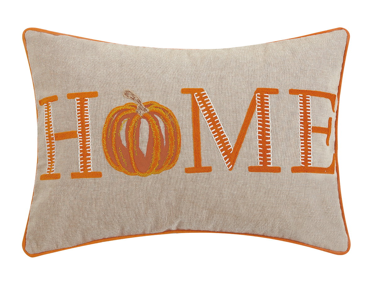 Natural Home Pumpkin Embroidered Fall Harvest Throw Pillow, 14x20 inch, front view