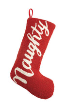 Naughty Hooked Wool Christmas Stocking, 12x20 inch, front view
