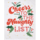Naughty List with Pom Poms Christmas Kitchen Towel, close-up detail