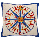 Compass Maritime hooked wool throw pillow with nautical coastal motifs