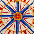 Nautical Compass Maritime Coastal Wool Hooked pillow fabric closeup showing hand-embroidered needlepoint wool texture and color detail