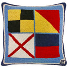 Flag Love hooked wool throw pillow with nautical coastal motifs
