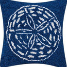 Navy Ground Sand Dollar Hooked Wool Throw Pillow, close-up detail