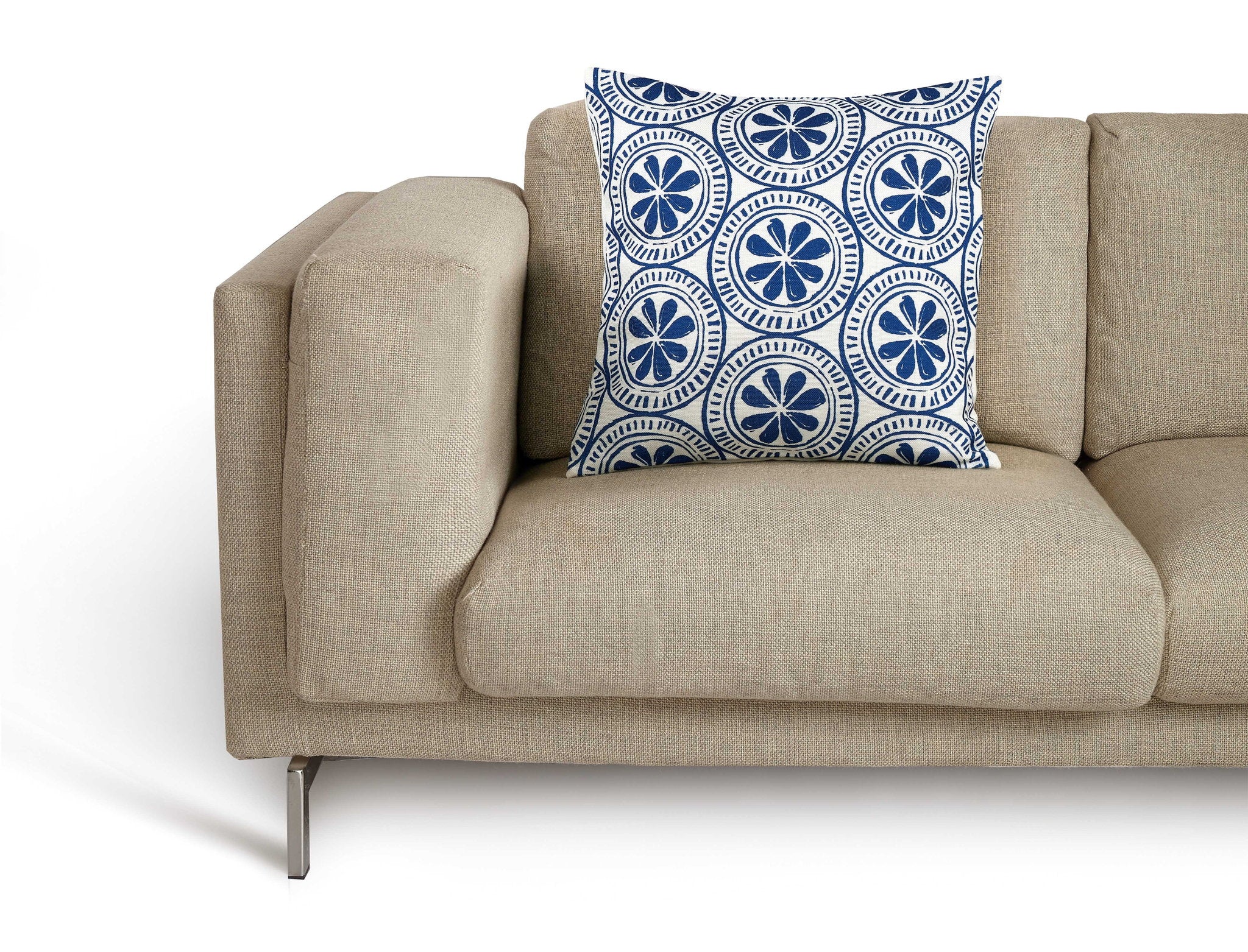 Navy Medallion Digital Printed Throw Pillow, 20x20 inch, closer view of the throw pillow