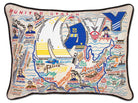 Navy Appreciation hand-embroidered throw pillow showcasing iconic landmarks