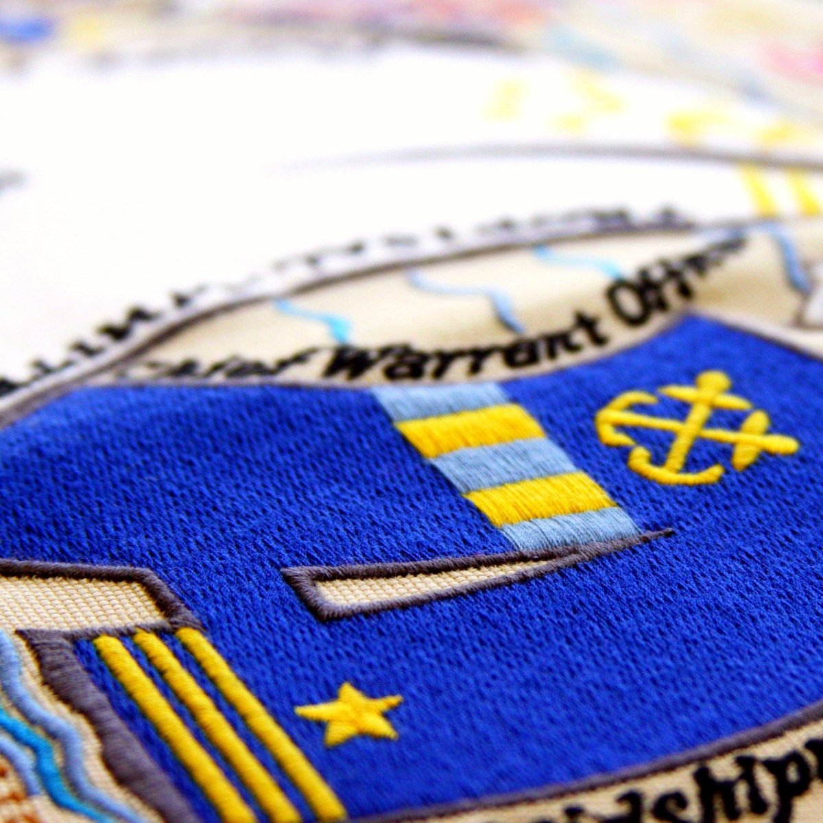 Navy Military Appreciation XL Embroidered Throw Pillow - close-up detail of hand-embroidered needlepoint stitching