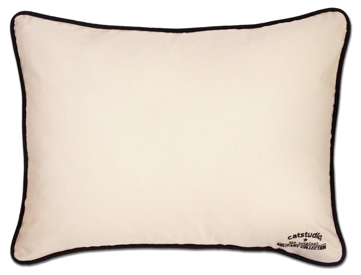 Navy Military Appreciation XL Embroidered Throw Pillow - back view showing velvet backing and zipper