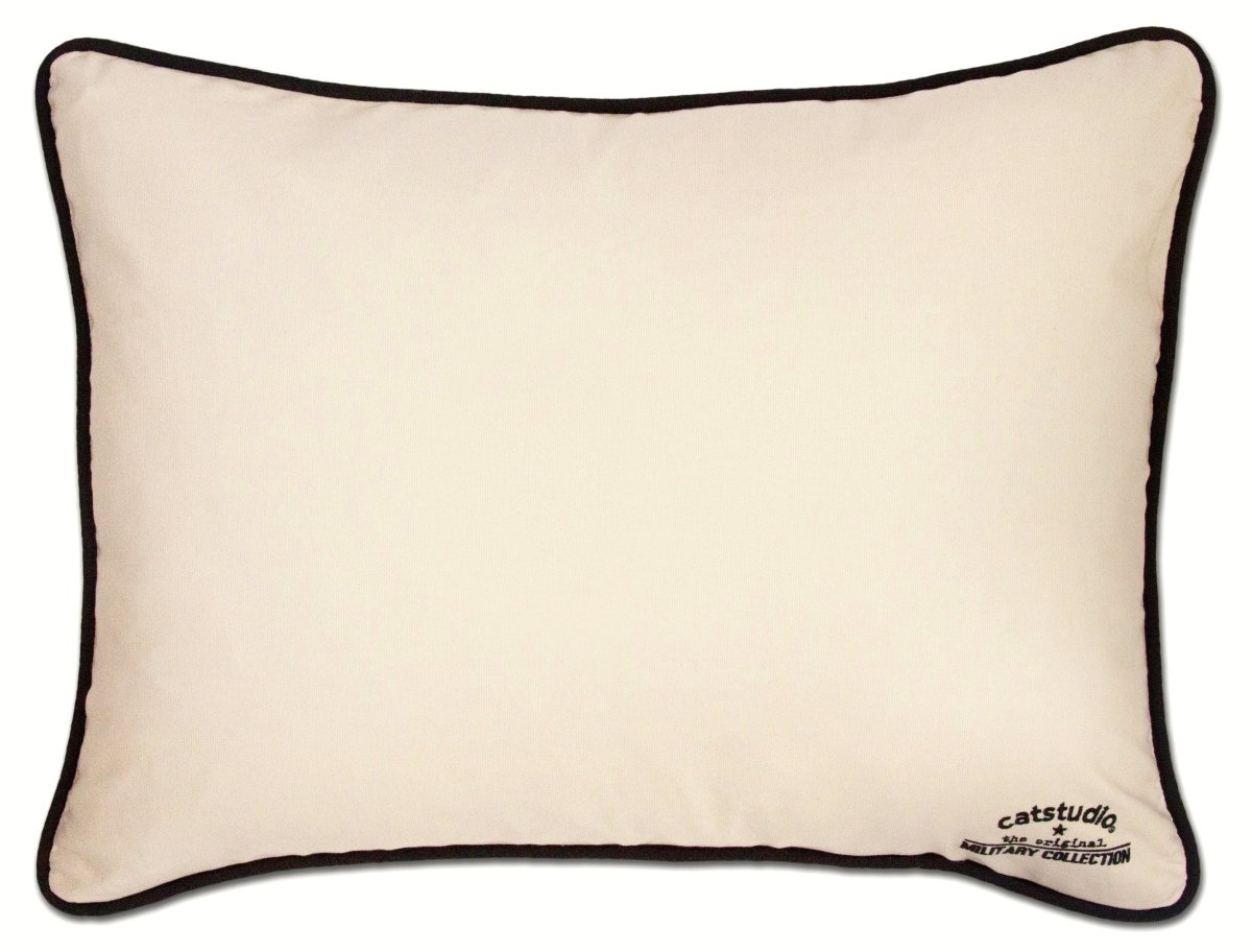 Navy US Military Embroidered Travel Pillow - back view showing velvet backing and zipper