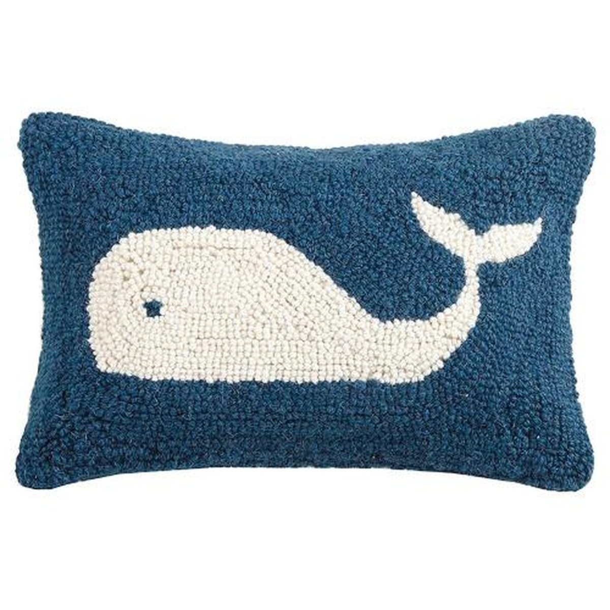 Navy Whale Coastal Wool Hooked Throw Pillow, 8x12 inch, front view