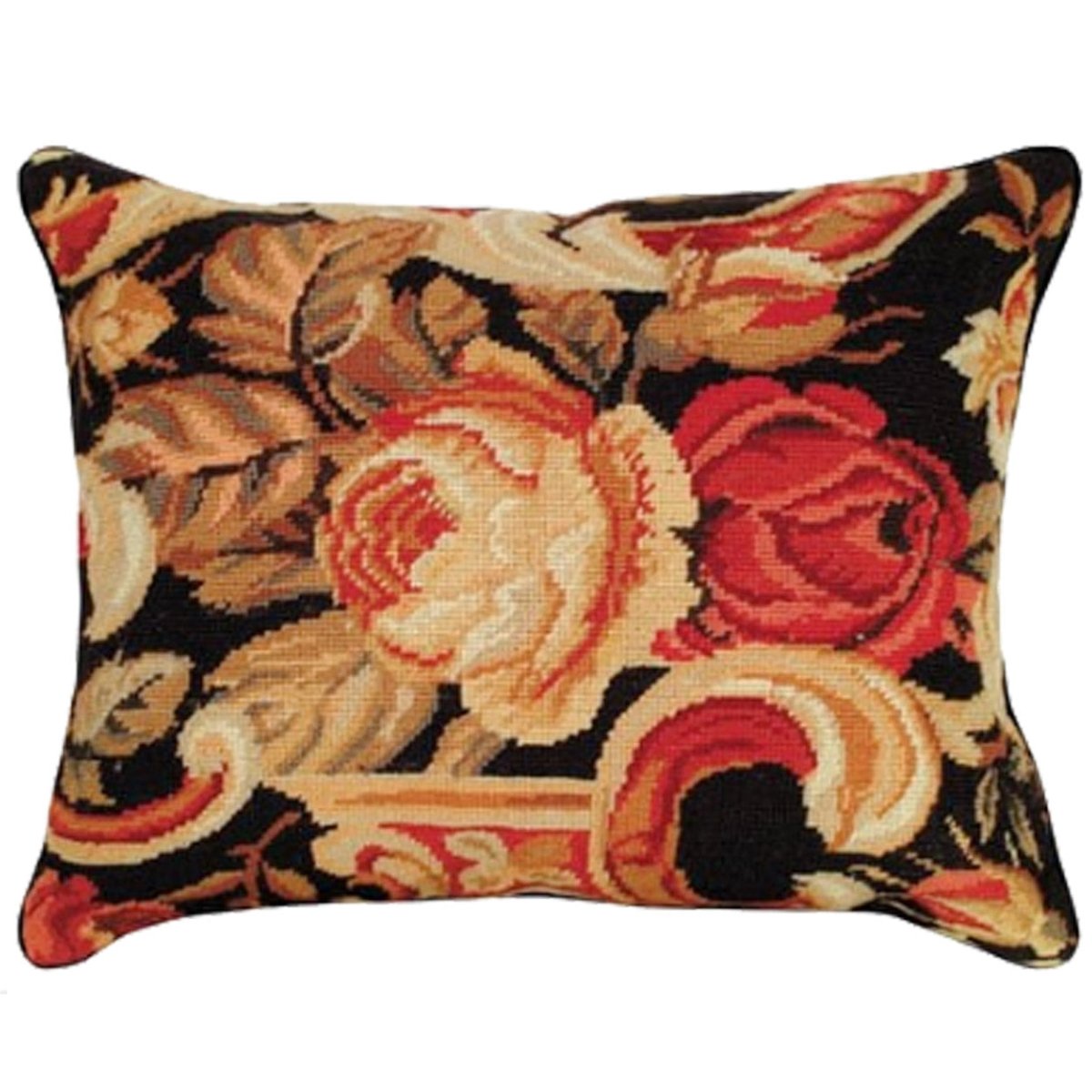 Neogothic Red Roses needlepoint throw pillow with artisan decorative design