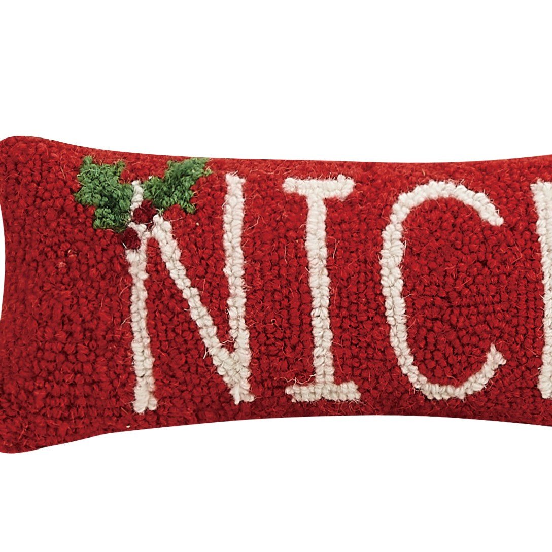 Nice Hooked Wool Christmas Throw Pillow, close-up detail