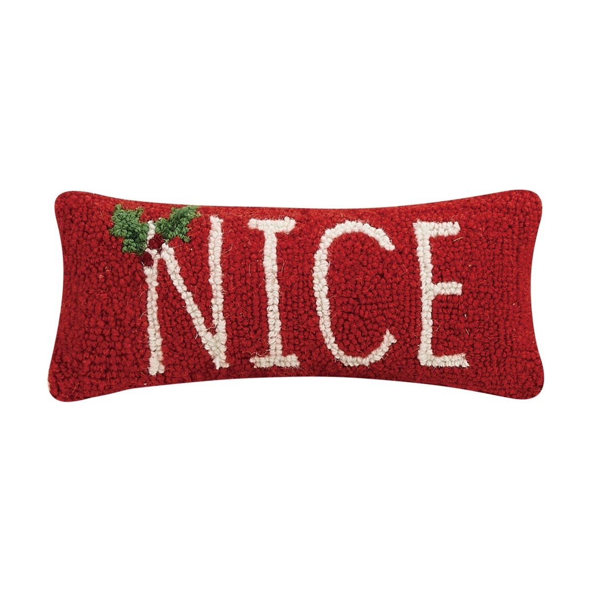 Nice Hooked Wool Christmas Throw Pillow, 12x5 inch, front view