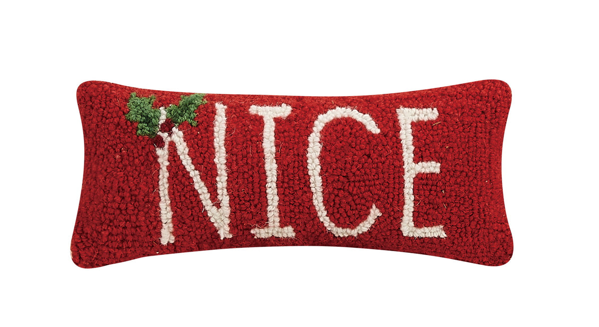 Nice Hooked Wool Christmas Throw Pillow, 12x5 inch, front view