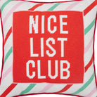 Nice List Club Embroidered Needlepoint Christmas Throw Pillow, close-up detail