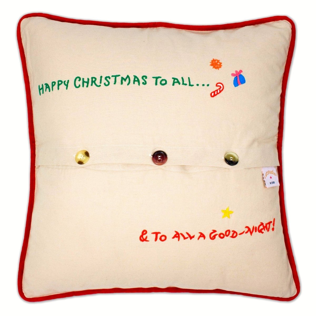 Night Before Christmas Embroidered Holiday Pillow - back view showing velvet backing and zipper