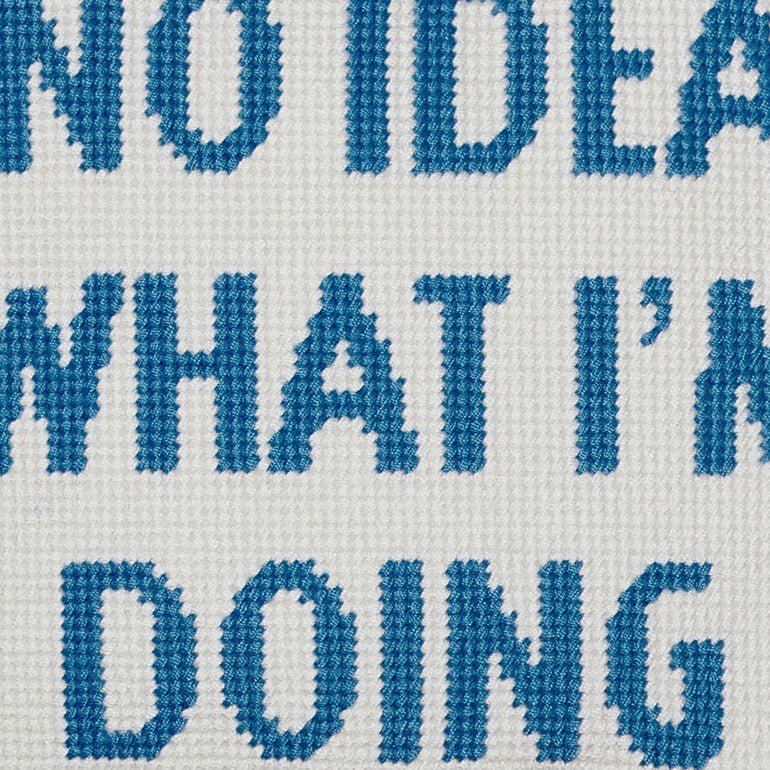 No Idea What I'm Doing Embroidered Needlepoint Throw Pillow, close-up detail