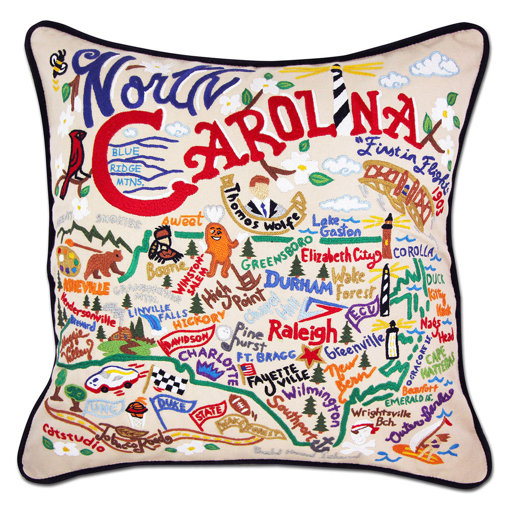 North Carolina State Tar Heel embroidered throw pillow with state symbol.