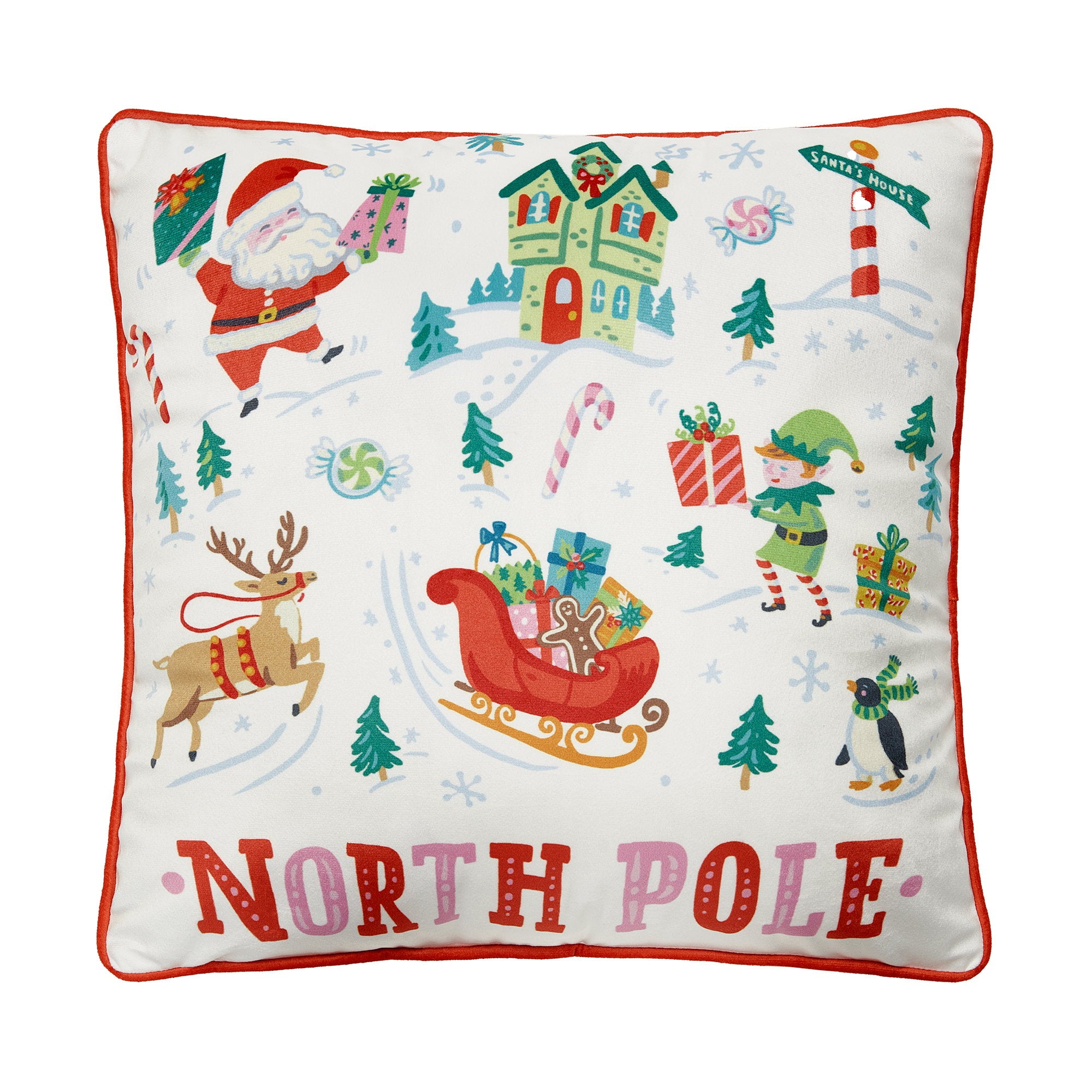 North Pole Printed Christmas Throw Pillow, 18x18 inch, front view