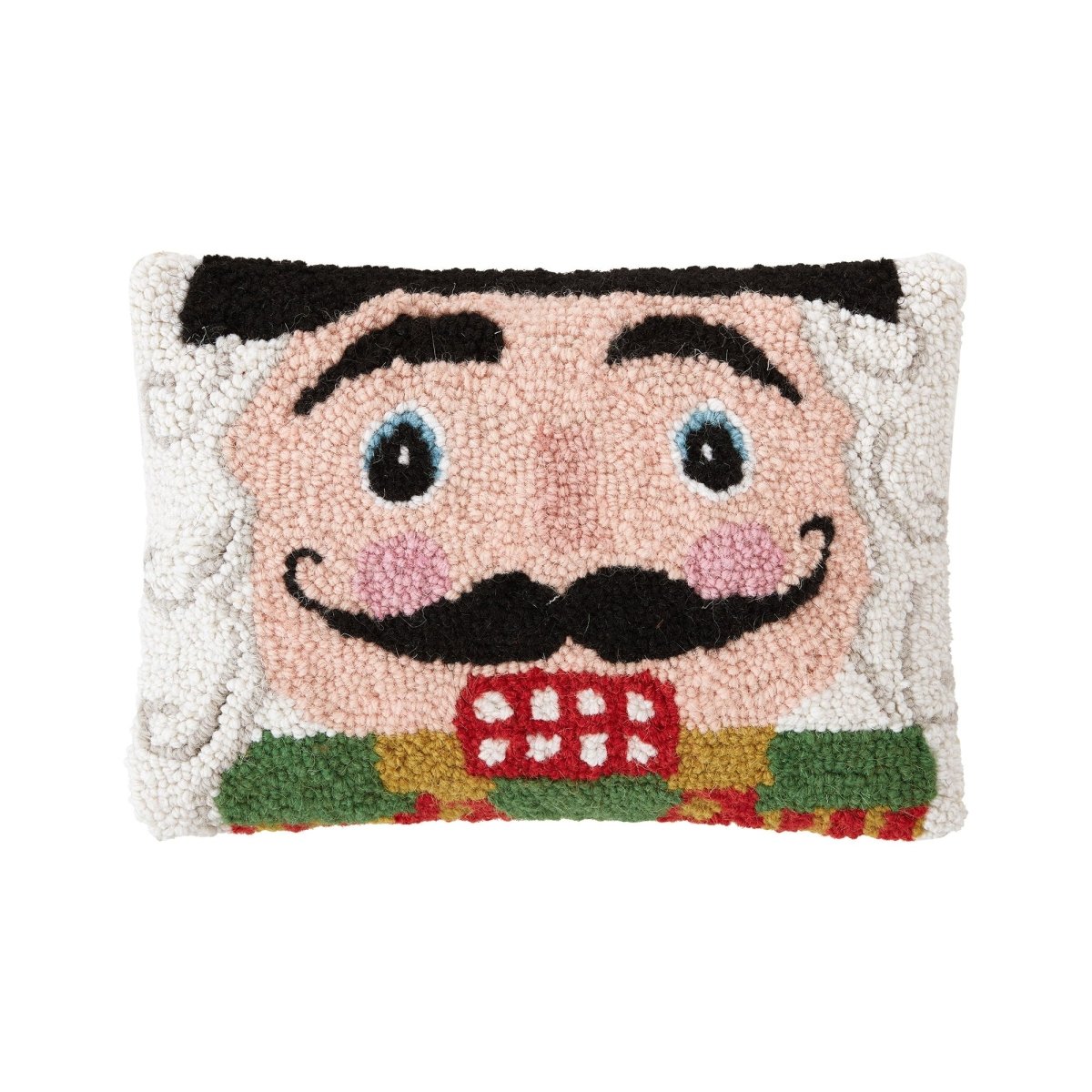 Nutcracker Face Hooked Wool Christmas Throw Pillow, 8x12 inch, front view