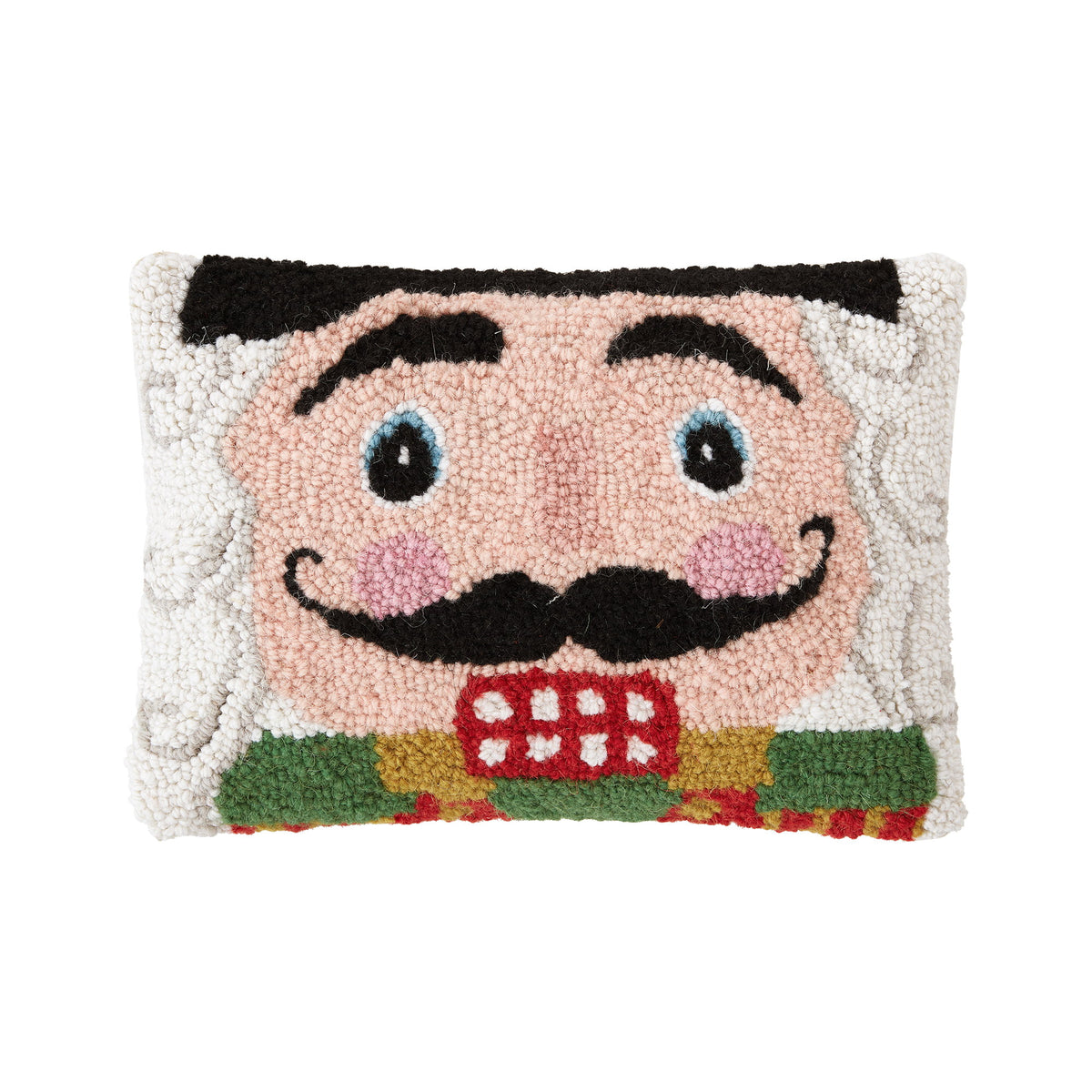 Nutcracker Face Hooked Wool Christmas Throw Pillow, 8x12 inch, front view