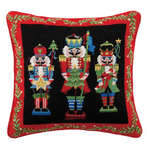 Nutcracker Pageantry Wool Needlepoint Christmas Throw Pillow, 16x16 inch, front view