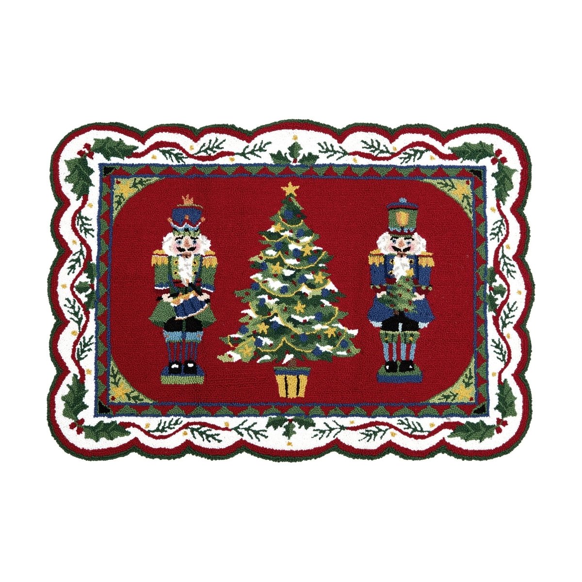 Nutcracker Tree Hooked Wool Christmas Rug, 27x40 inch, front view