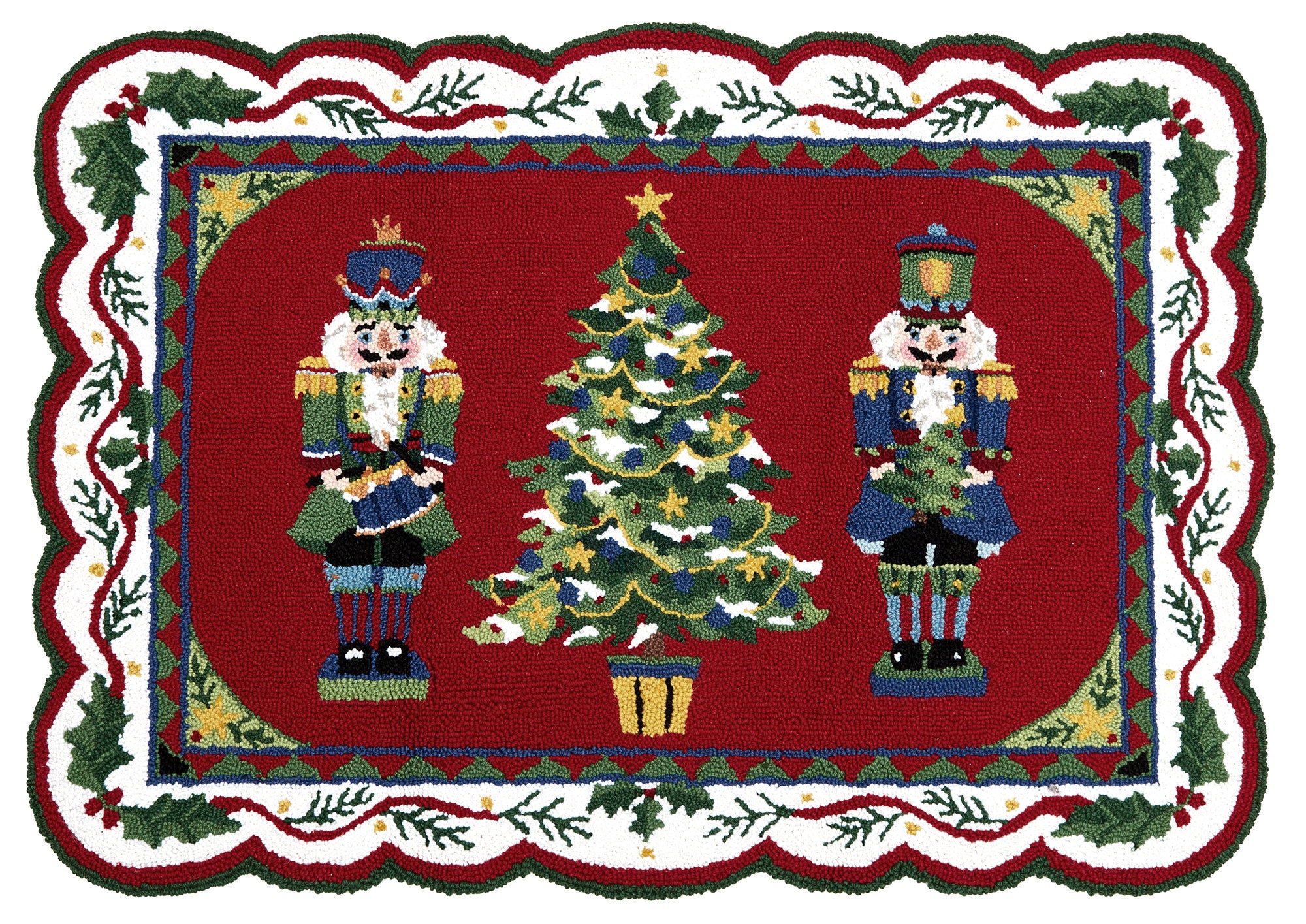 Nutcracker Tree Hooked Wool Christmas Rug, 27x40 inch, front view
