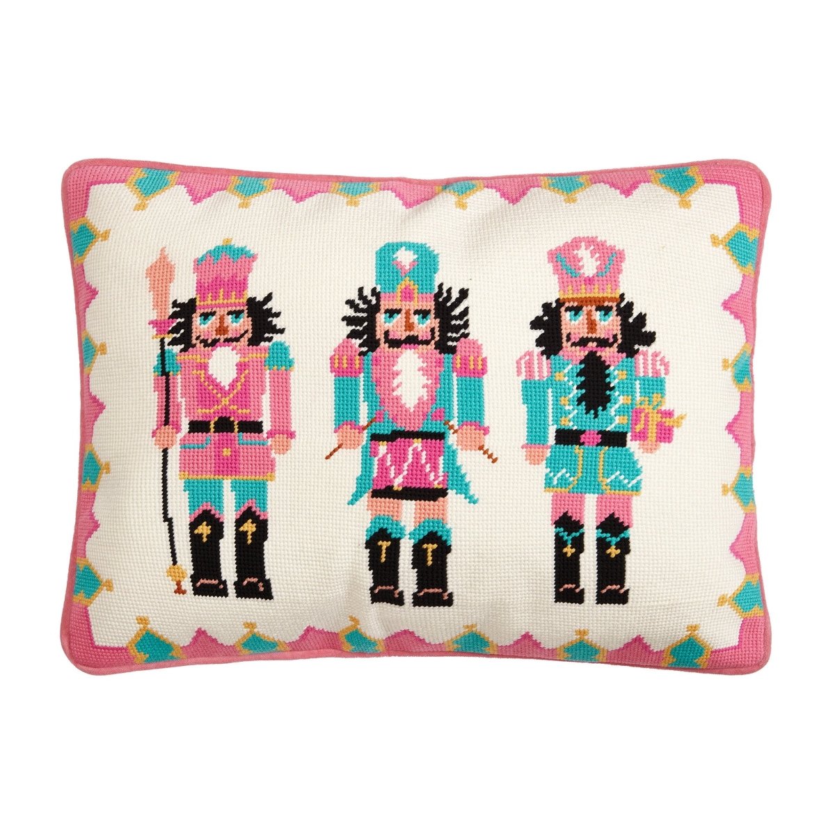 Nutcrackers Embroidered Needlepoint Christmas Throw Pillow, 14x18 inch, front view