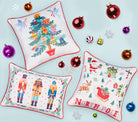 Nutcrackers Printed Christmas Throw Pillow shown alongside other designs in the same collection, 14x20 inch