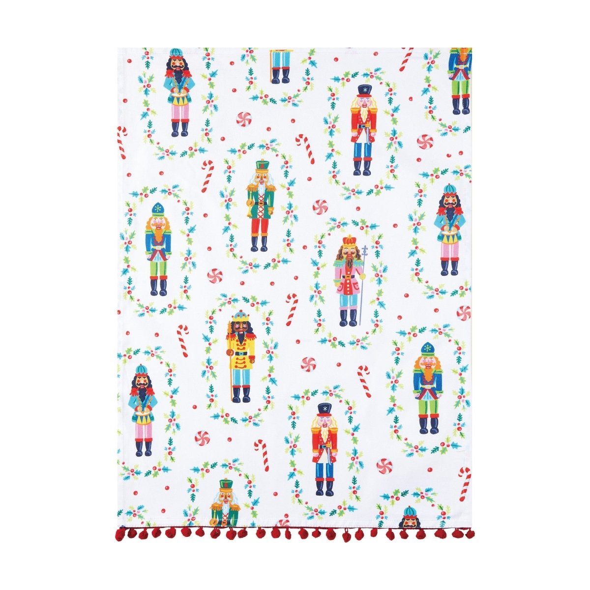 Nutcrackers with Pom Pom Christmas Kitchen Towel, 18x25 inch, front view